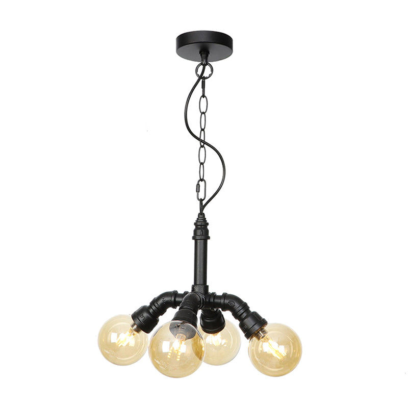 Sphere Amber/Clear Glass Ceiling Chandelier Farmhouse 3/4/5 Lights Living Room Suspension Light in Black