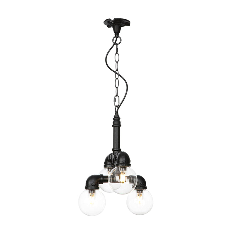 Sphere Amber/Clear Glass Ceiling Chandelier Farmhouse 3/4/5 Lights Living Room Suspension Light in Black