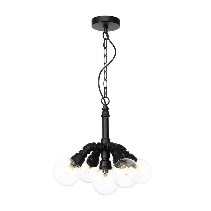 Sphere Amber/Clear Glass Ceiling Chandelier Farmhouse 3/4/5 Lights Living Room Suspension Light in Black