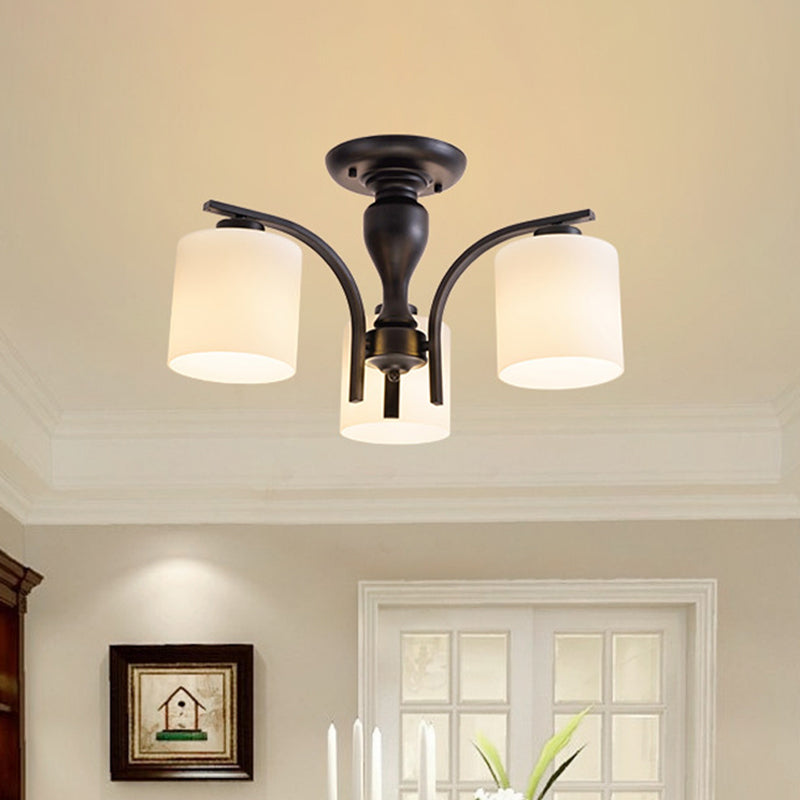 Luce semi-montaggio in vetro bianco Vintage Vintage 3/5/8 Light Soggiorno Luce soffitto in nero