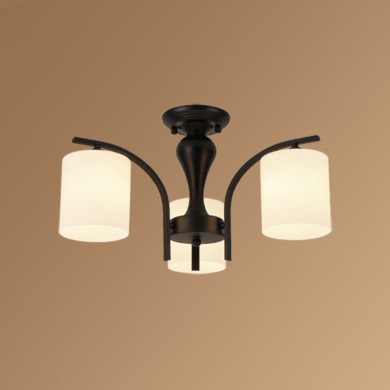 Luce semi-montaggio in vetro bianco Vintage Vintage 3/5/8 Light Soggiorno Luce soffitto in nero