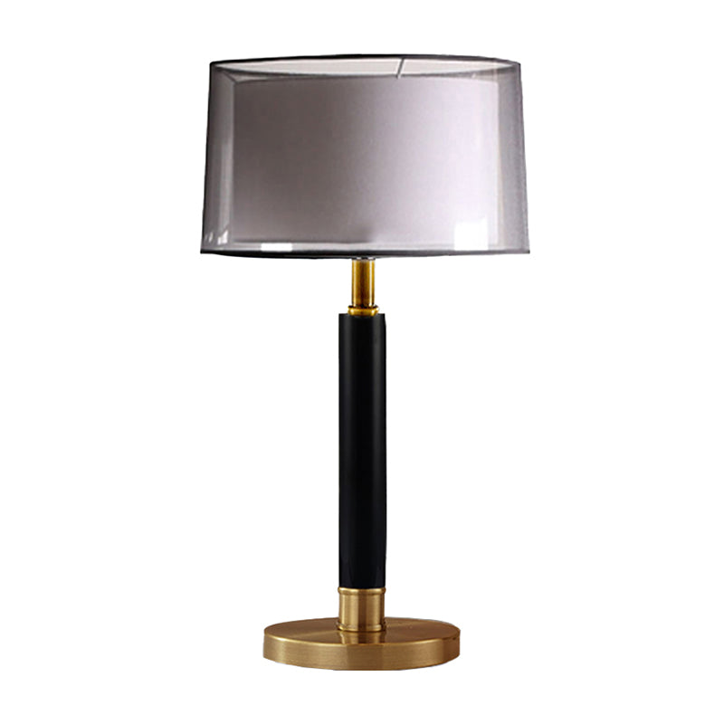 Double Drum Shade Night Light Modern Fabric 6-Bulb Living Room Table Lamp in Black