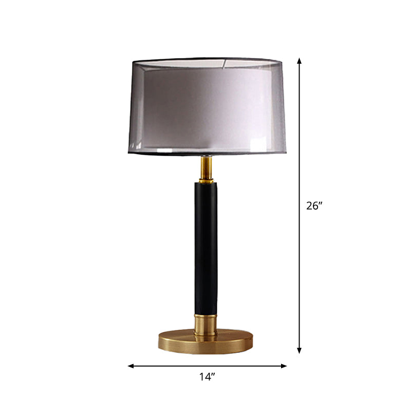 Double Drum Shade Night Light Modern Fabric 6-Bulb Living Room Table Lamp in Black