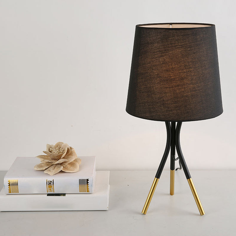 Conical Fabric 3-Leg Table Lamp Nordic 1 Bulb Black/White and Gold Night Stand Light for Bedroom