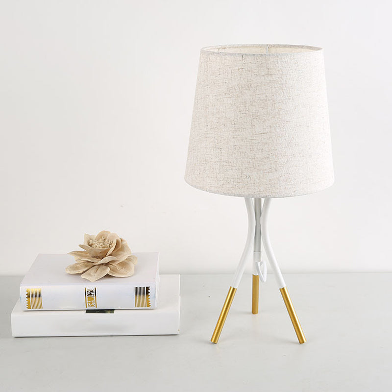 Conical Fabric 3-Leg Table Lamp Nordic 1 Bulb Black/White and Gold Night Stand Light for Bedroom