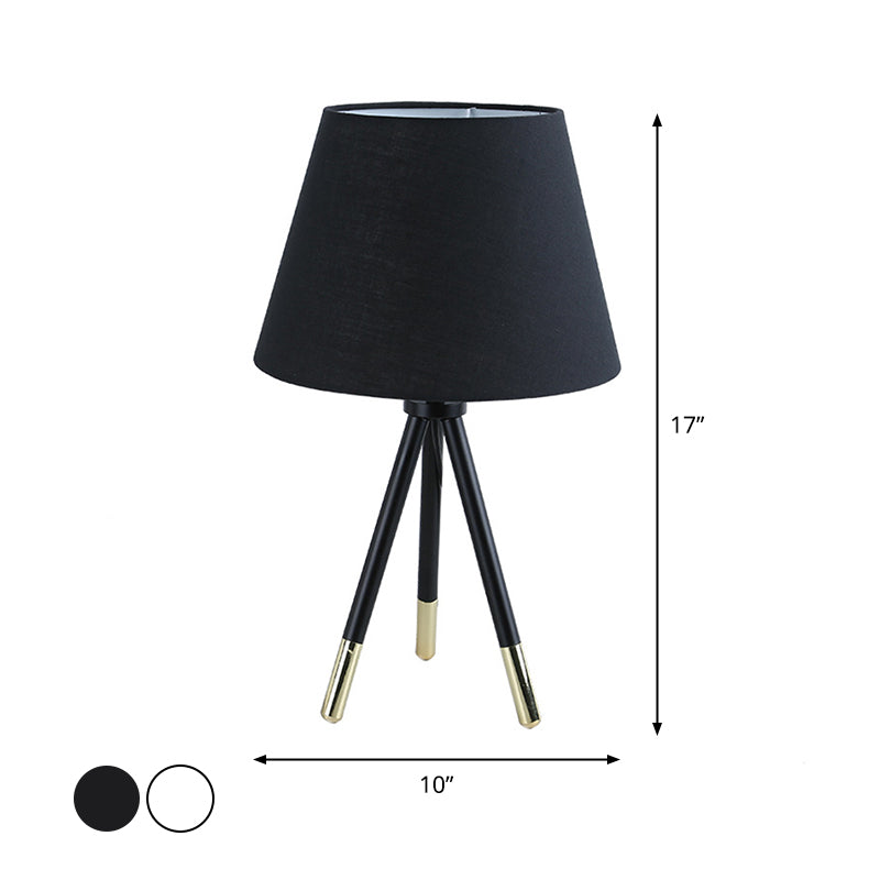 Empire Shade Tripod Night Lamp Nordic Style Fabric Single Black/White Table Stand Light