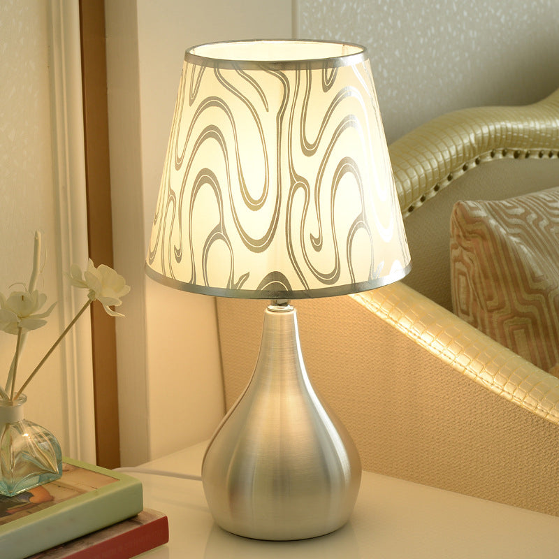 Tapered Table Light Modern Fabric Single Nickel Nightstand Lamp with Cloud/Geometric/Flower Pattern