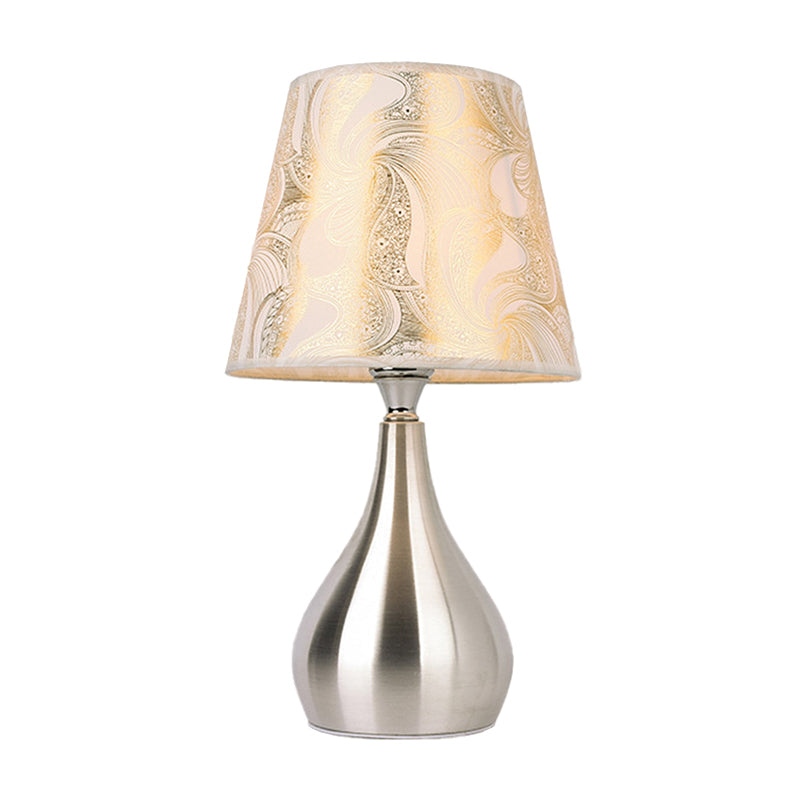 Tapered Table Light Modern Fabric Single Nickel Nightstand Lamp with Cloud/Geometric/Flower Pattern