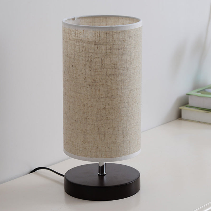 Round/Square Fabric Nightstand Light Nordic 1 Bulb Flaxen Table Lamp with Black/Wood Base for Bedroom