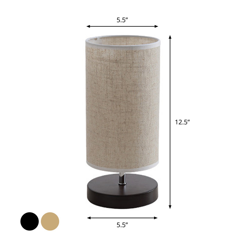 Round/Square Fabric Nightstand Light Nordic 1 Bulb Flaxen Table Lamp with Black/Wood Base for Bedroom