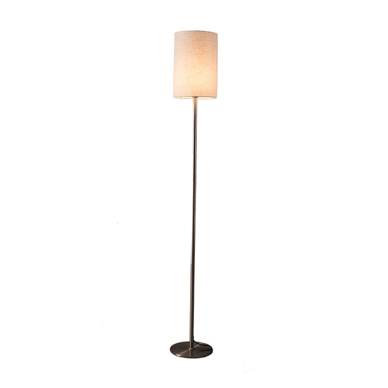 Simplicity Cylinder Floor Lamp Single-Bulb Fabric Standing Light in Chrome for Bedroom