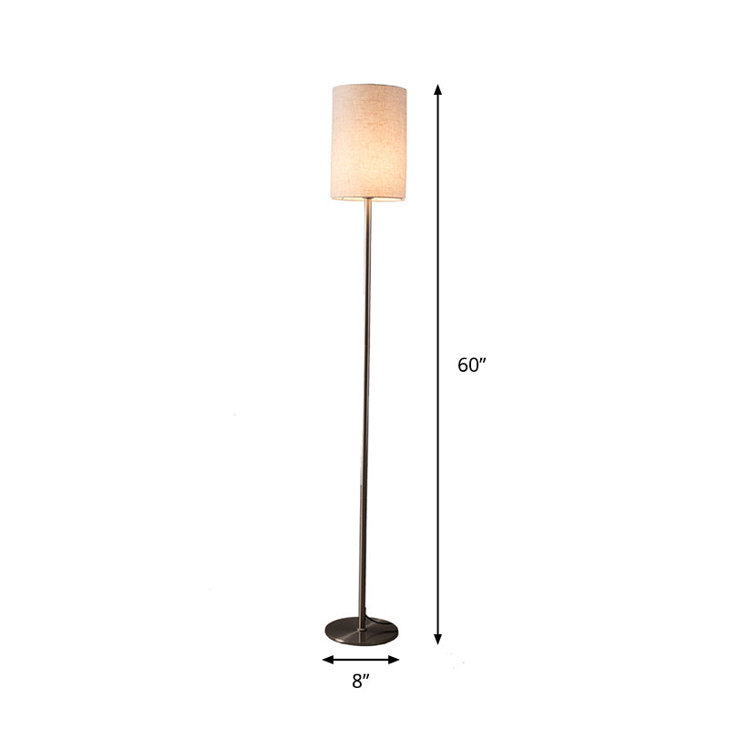 Simplicity Cylinder Floor Lamp Single-Bulb Fabric Standing Light in Chrome for Bedroom