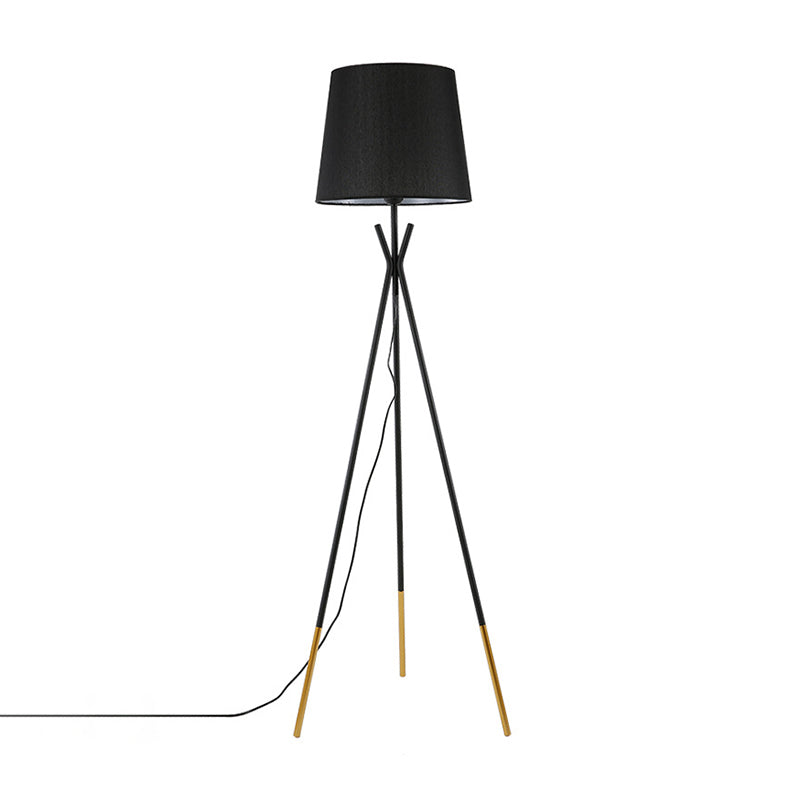 Black/White-Brass Tapered Floor Light Modern 1-Light Fabric Standing Floor Lamp with Tripod