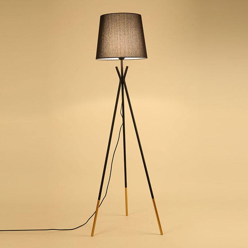 Black/White-Brass Tapered Floor Light Modern 1-Light Fabric Standing Floor Lamp with Tripod