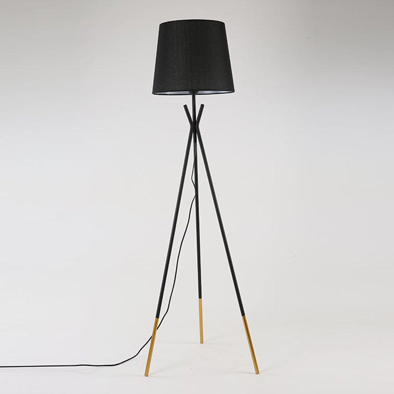 Black/White-Brass Tapered Floor Light Modern 1-Light Fabric Standing Floor Lamp with Tripod