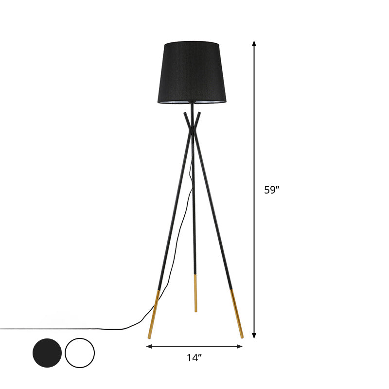 Luz de piso cónica en negro/blanco Lámpara de pie de tela de 1 luz moderna con trípode con trípode