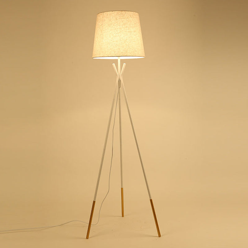 Black/White-Brass Tapered Floor Light Modern 1-Light Fabric Standing Floor Lamp with Tripod