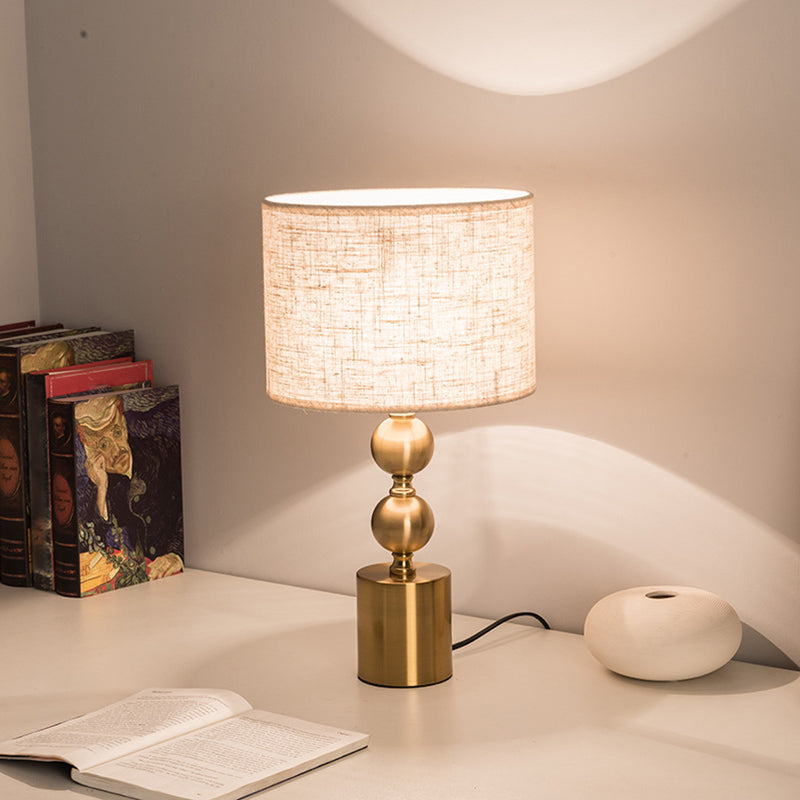 Fabric Cylindrical Night Light Postmodern Single Table Lamp with Gourd Base in Antiqued Gold