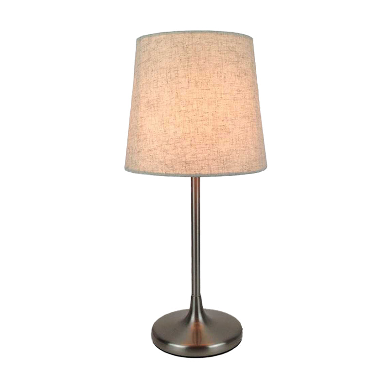 Single-Bulb Bedroom Table Light Simple Beige Nightstand Lamp with Tapered Fabric Shade