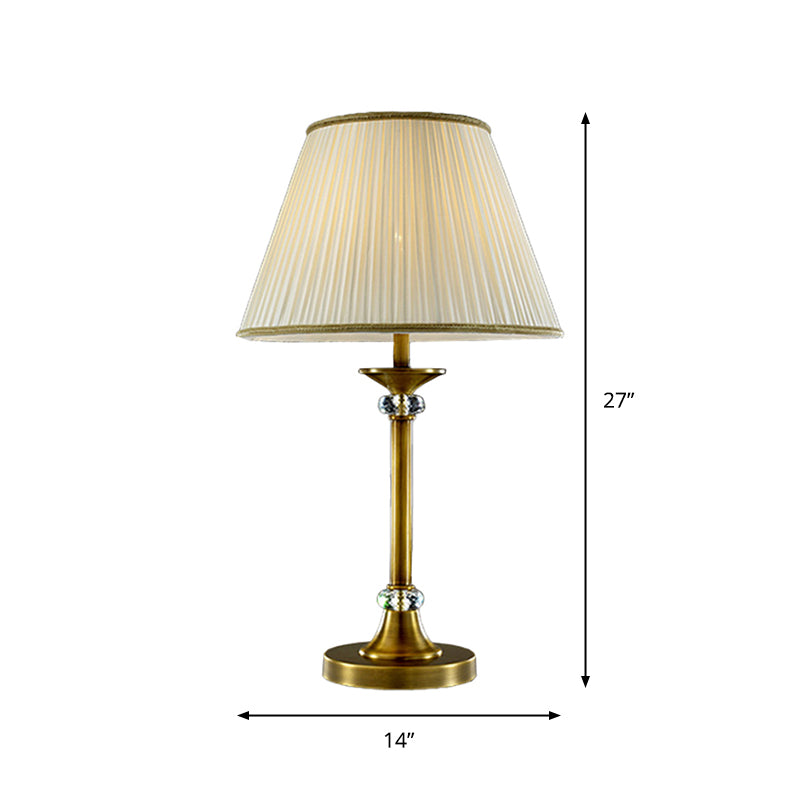 Postmodern 1-Light Nightstand Light White Cone Table Lamp with Pleated Fabric Shade