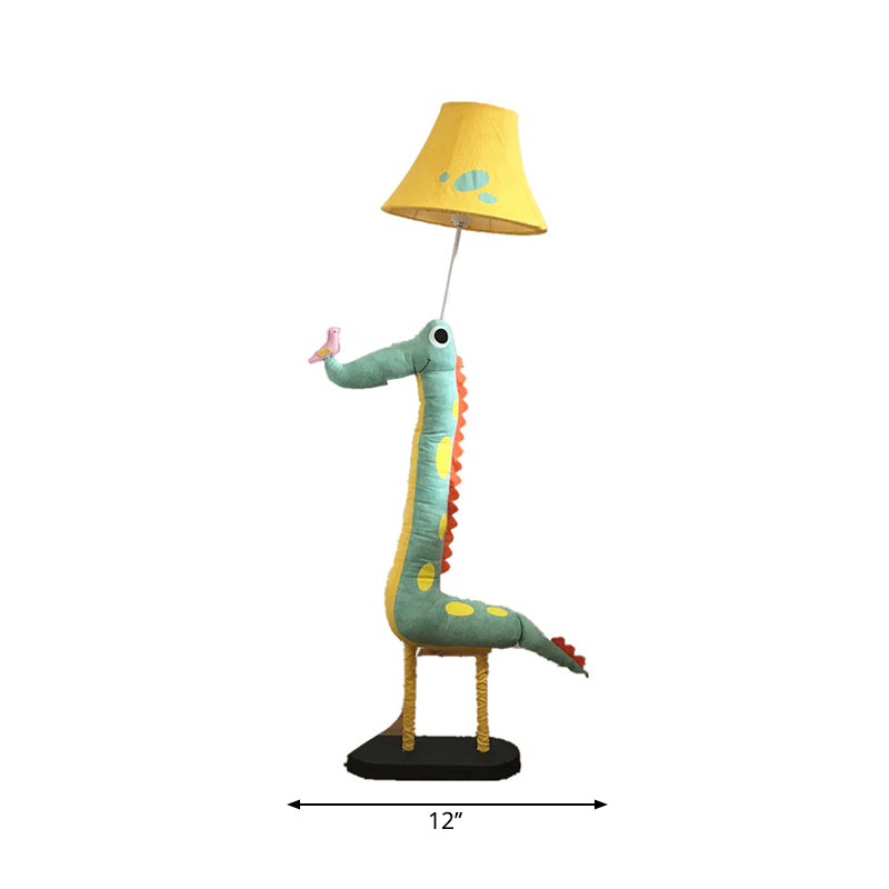 Dinosaur Bedside Floor Lamp with Tapered Shade Fabric One Light Cartoon Floor Light in Green