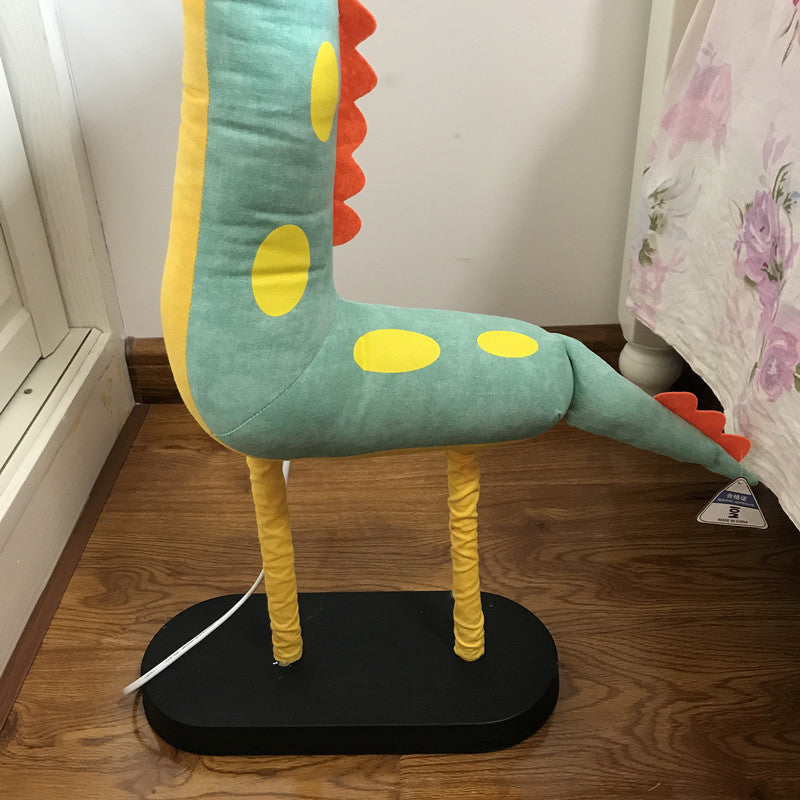 Dinosaur Bedside Floor Lamp with Tapered Shade Fabric One Light Cartoon Floor Light in Green