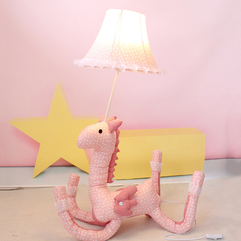 Cartoon House Floor Lamp with Bell Shade 1 Light Fabric Floor Light in Pink for Kids Bedroom