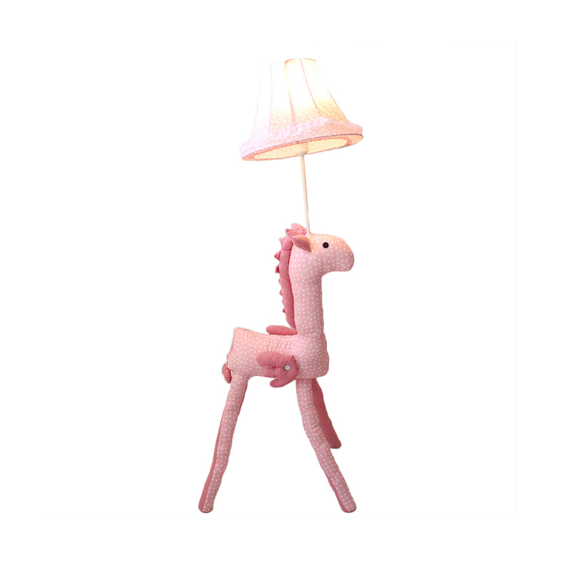 Cartoon House Floor Lamp with Bell Shade 1 Light Fabric Floor Light in Pink for Kids Bedroom