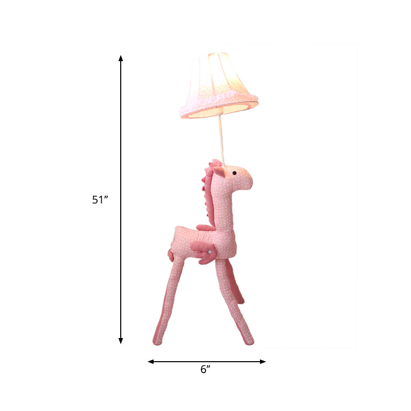 Cartoon House Floor Lamp with Bell Shade 1 Light Fabric Floor Light in Pink for Kids Bedroom