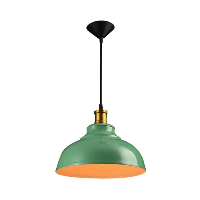 1 Head Ceiling Pendant Vintage Style Domed Metal Suspension Light with Cord in Black/Green for Living Room