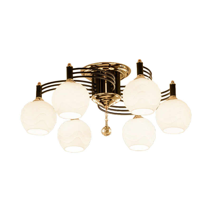 Black 3/6/8 Heads Semi-Flush Mount Vintage Style White Glass Swirl Arm Design Ceiling Light Fixture