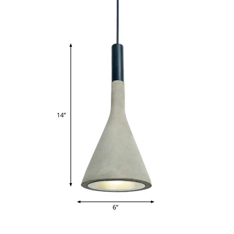 Nordic Funnel Shaped Hanging Lamp 1-Light Cement Ceiling Pendant Light in Black and Grey