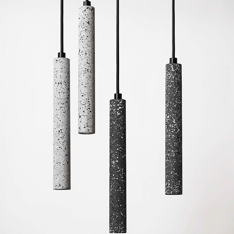 Terrazzo flauta Pendulum Light Nordic 10 "/19.5" Costro colgante LED de altura en blanco/negro