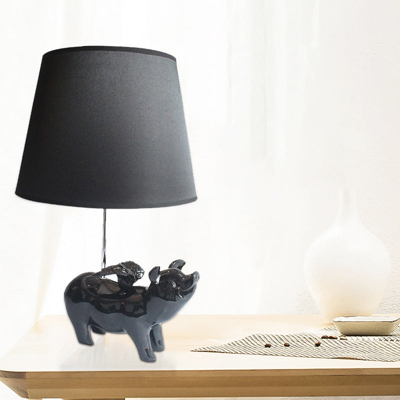 Contemporary Piggy Study Light 1 Light Resin Desk Light with Trapezoid Shade for Bedside