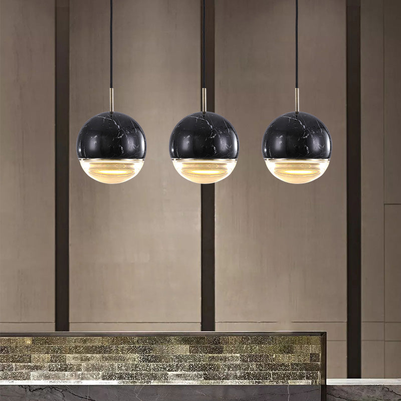 Nordic Spherical Hanging Pendant Light 4"/7" Dia LED Marble Suspension Lighting in Black/White/Green