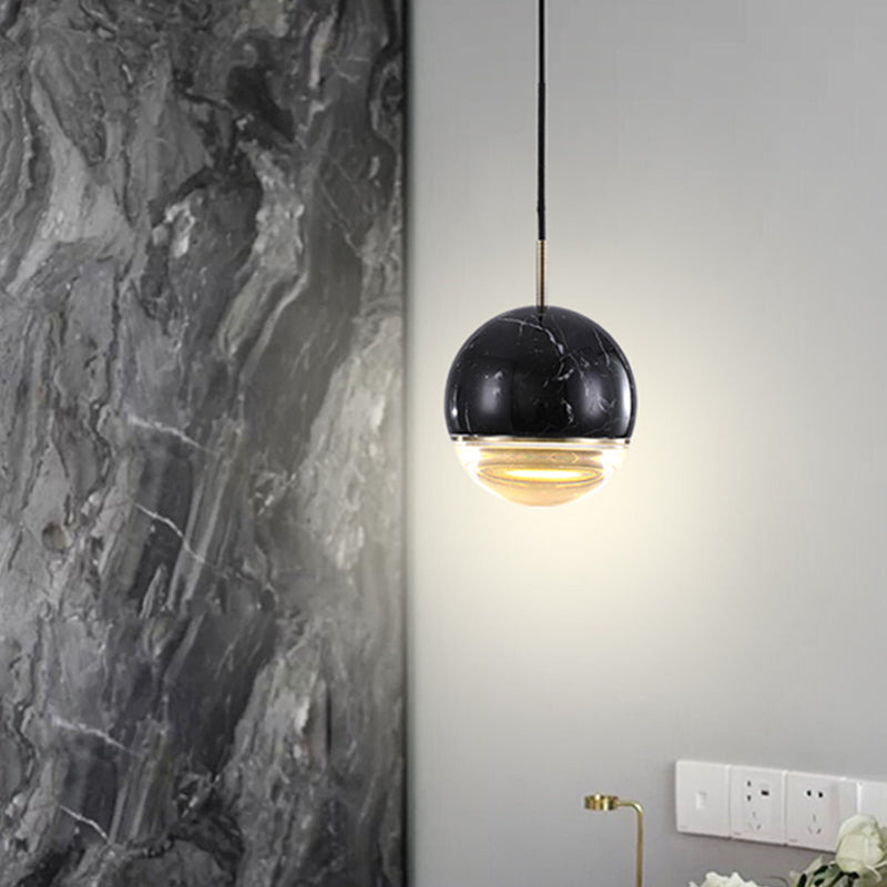 Nordic Spherical Hanging Pendant Light 4"/7" Dia LED Marble Suspension Lighting in Black/White/Green