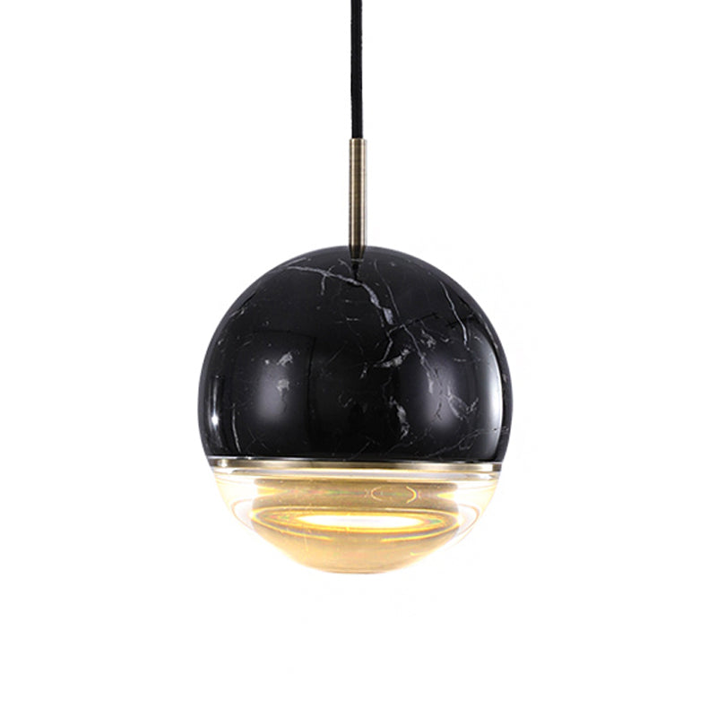 Nordic Spherical Hanging Pendant Light 4"/7" Dia LED Marble Suspension Lighting in Black/White/Green