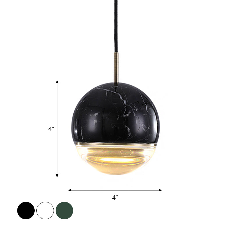 Nordic Spherical Hanging Pendant Light 4"/7" Dia LED Marble Suspension Lighting in Black/White/Green