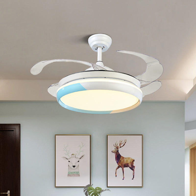 20 "Wijd ronde ronde acrylhangende ventilatorlicht Modernisme LED Semi Flush Mount Lighting voor woonkamer, 4 messen