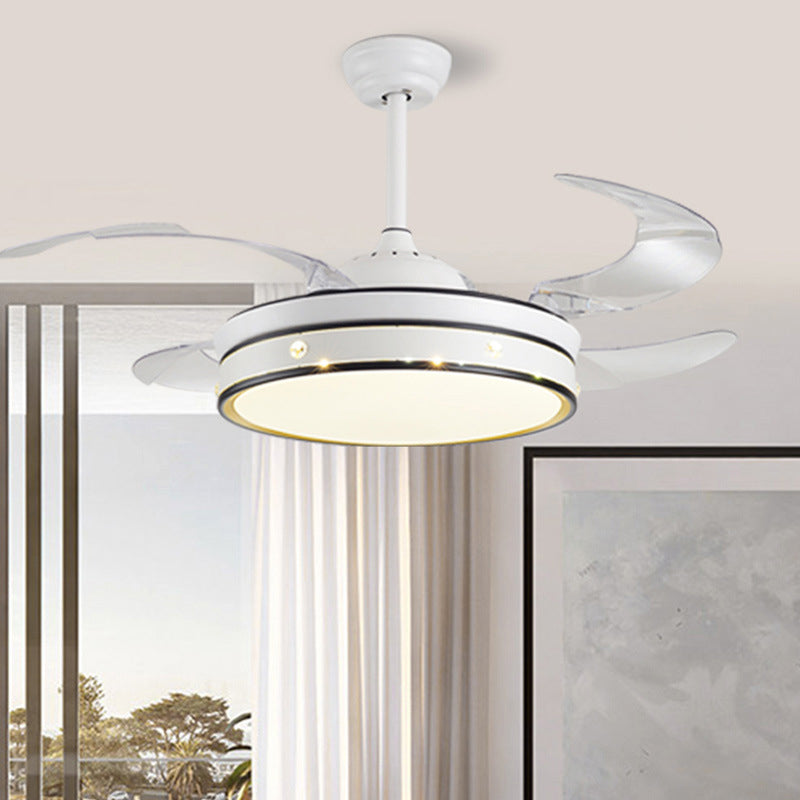 LED Slaapkamer plafondventilator Lamp Modern Wit 4 Blades Semi Flush Light met Circle Acryl Shade, 20 "breed