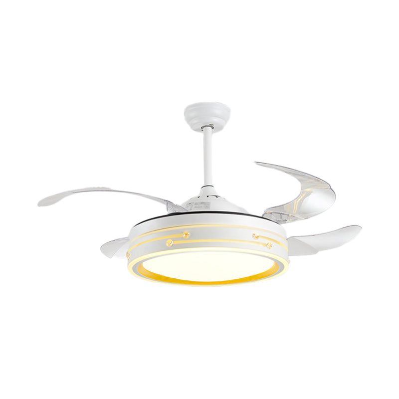 Trommelschaduw 4-blade hangende ventilatorlamp eenvoudige LED witte semi-spoelbevestiging, 20 "breed