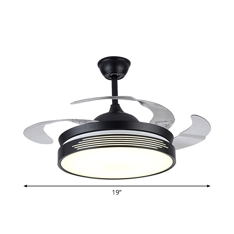 19" Wide Metal Round Semi Flush Ceiling Light Nordic LED Black Hanging Fan Lamp, 4 Blades