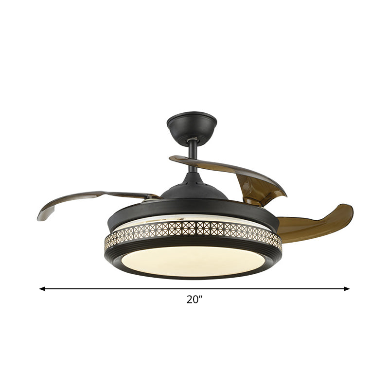 4-blade Hollow-Out Circle Semi Flush Contemporary Acryl 20 "brede LED Black Pendant Fan Light Fecture