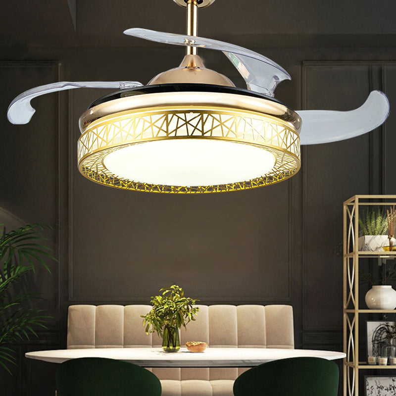 Nest 4-Blade Pendant Fan Lamp Modern Metallic LED Gold Semi Flush Ceiling Light Fixture, 19" Wide