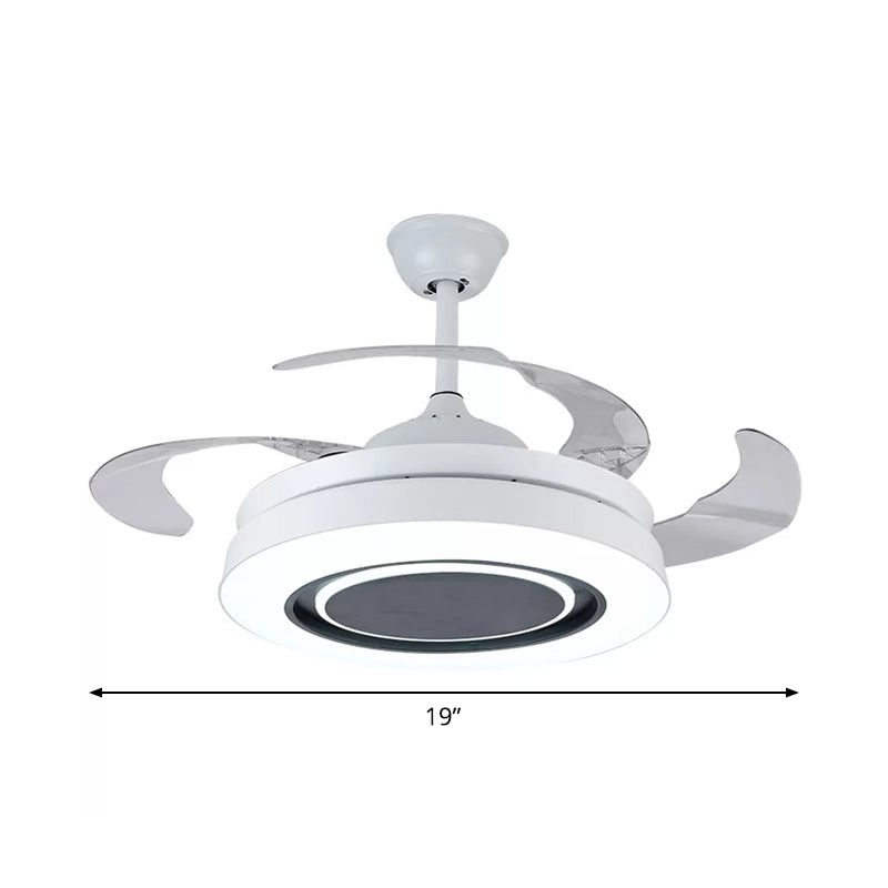 Wit ronde semi-flush Mount Nordic 19 "brede LED metallic hangende ventilatorlamp, 4 messen