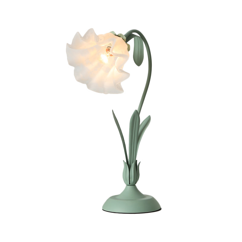 Flower Shape Frosted White Glass Night Lamp Countryside 1-Light Kids Room Table Light in Pink/Green