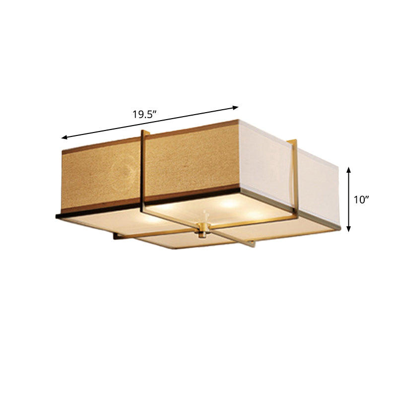 5 luces Lámpara de montaje de montura rústica/redonda de tela rústica de tela blanca lámpara de techo con X-brace en latón