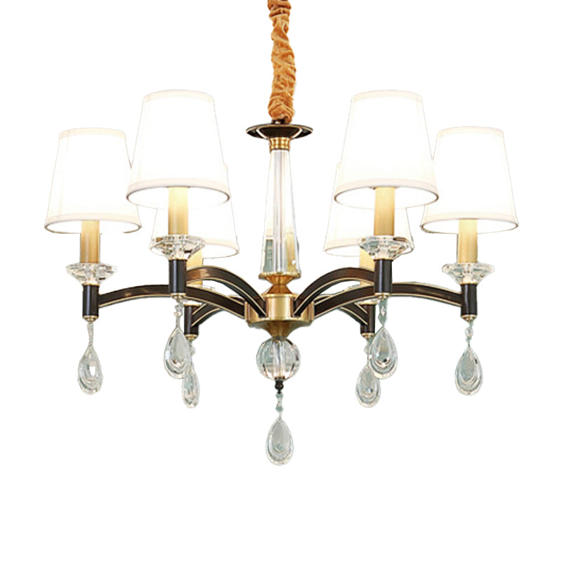 Fabric Cone Chandelier Lamp Modern 6/8 Lights Fabric Hanging Light Fixture with Crystal Accent