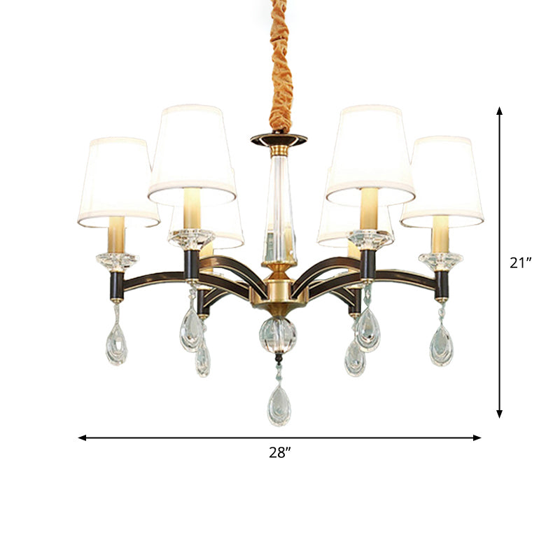 Fabric Cone Chandelier Lamp Modern 6/8 Lights Fabric Hanging Light Fixture with Crystal Accent