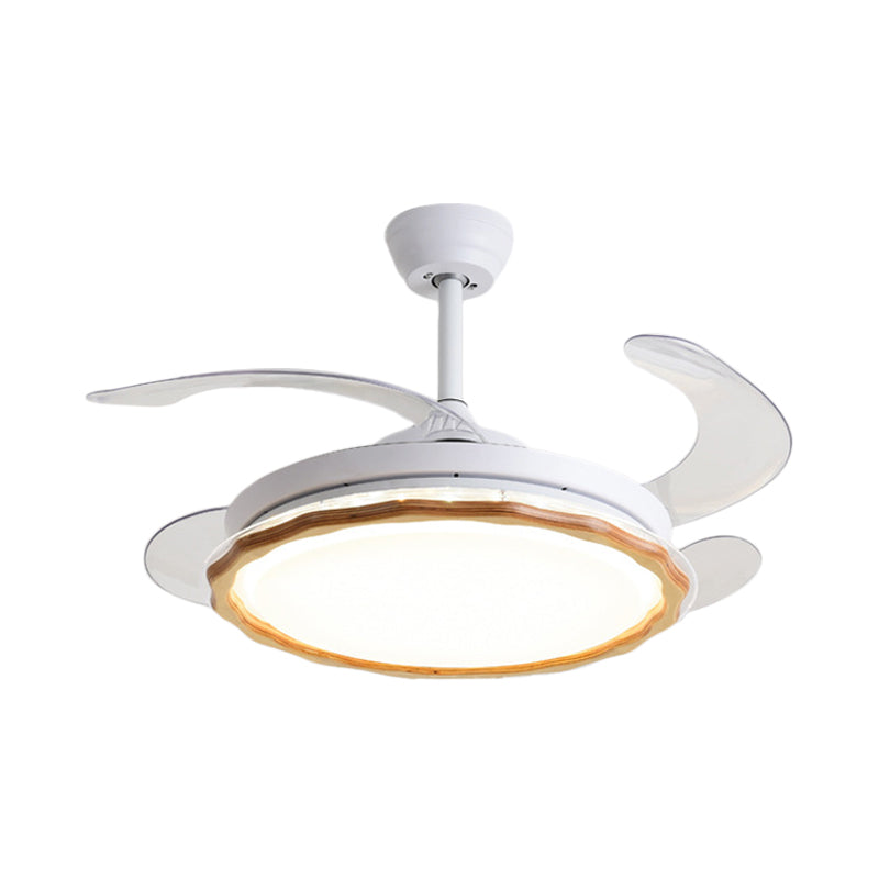 Wit met witte geschulpte hangerse ventilator verlichting armatuur eenvoud LED Acryl Semi Mount Lighting met 4 messen, 20 "breed